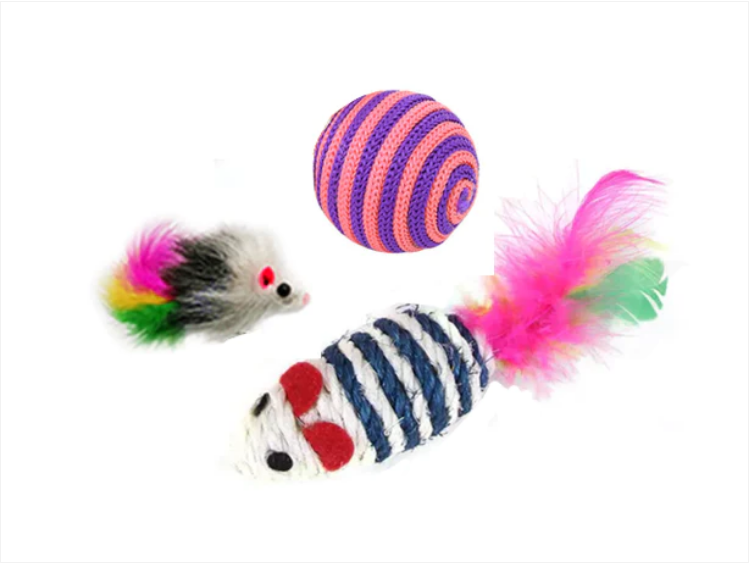Assorted Pet Cat Toys 5 - 8 cm Pack of 3 Assorted Colours