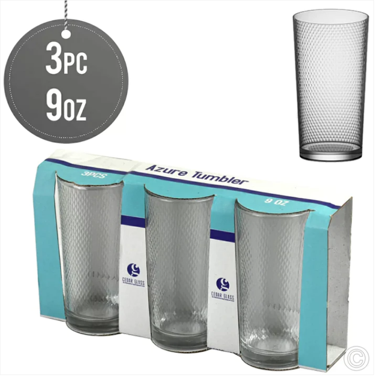 Azur Tumbler Drinking Glass Cell Design 9oz Pack of 3