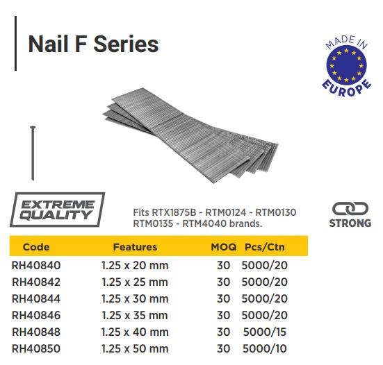 BRAD HEAD NAIL 1.25 mm x 40 mm RTRMAX