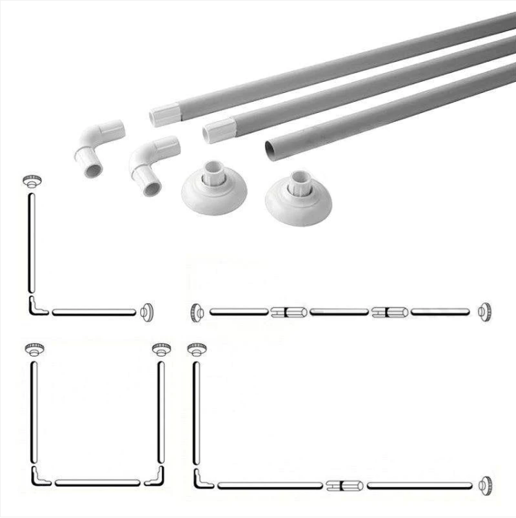 Bathroom Corner Shower Curtain Rod 80cm x 80cm x 80cm