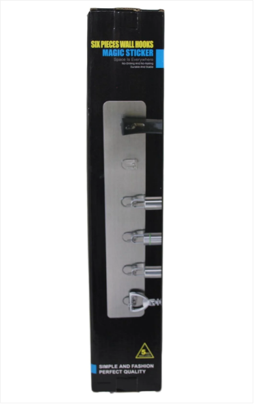 Bathroom Kitchen Six Piece Hook Rack Suction Wall Surface 5kg Max Load