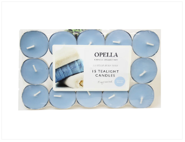 Beautifully Scented Opella Cotton Breeze 12 Tealight Candles 3.5 Hour Burn Time