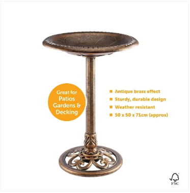 Bird Bath Antique Brass Effect Garden Decoration