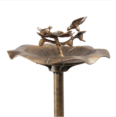 Bird Bath Bronze Effect With Bird Figurines And Feed Tray
