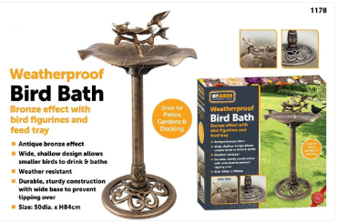 Bird Bath Bronze Effect With Bird Figurines And Feed Tray