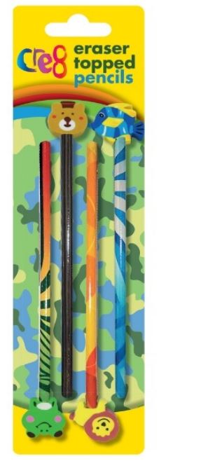Boys Eraser Topped Pencils, 4pk