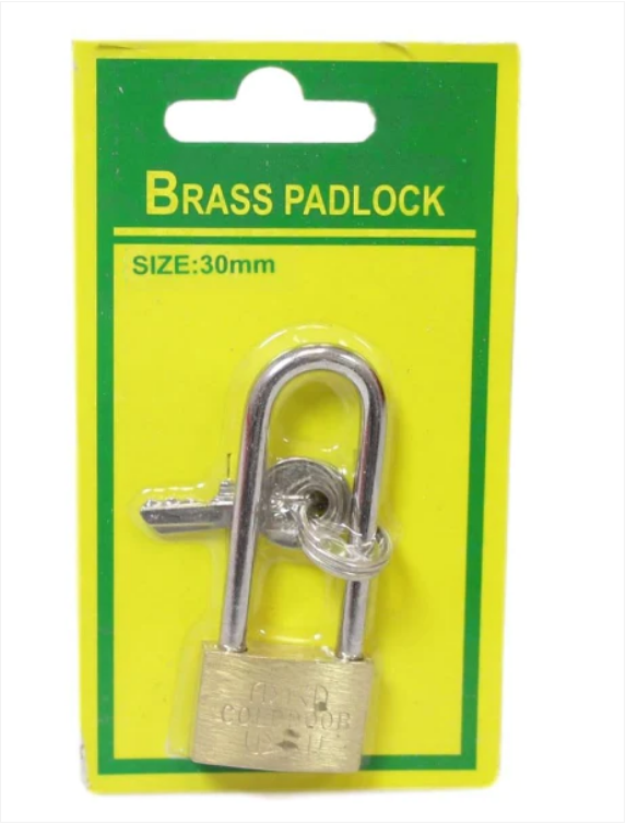 Brass Long Padlock Diy Home Suitcase Gold Door Padlock With 2 Keys 30mm