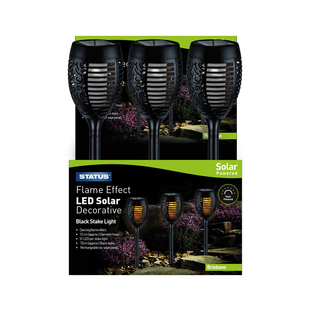 Brisbane - 12cm - Dancing Flame Light - LED - Solar - Black Plastic - Rechargeable Battery Included - Colour CDU