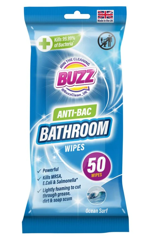 Buzz Bathroom Antibacterial Wipes 50 Pack Ocean