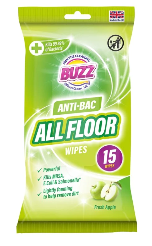 Buzz Floor Antibacterial Wipes 15 Pack Apple