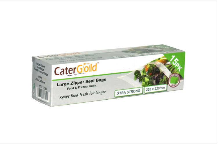 Cater Gold Freezer Large Zipper Resealable Seal Bags for Food and Storage 220 x 220mm 15 Pack