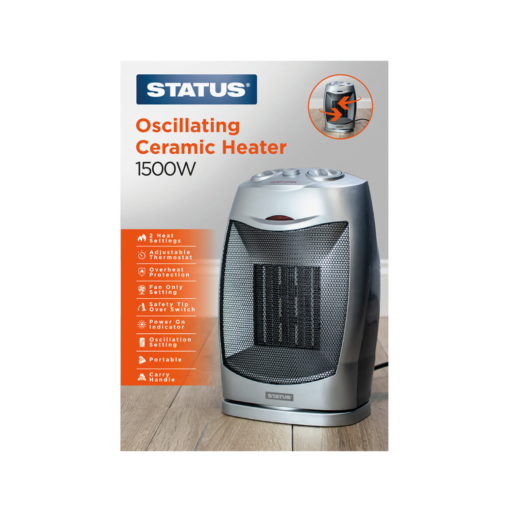 Ceramic Fan Heater - 1500w - 2 Heat Settings - with Adjustable Thermostat - 1 pk - in Glossy Retail Box - 6pcs per case