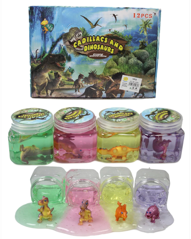 Children Girls Boys Crystal Slime Dinosaur Animal Gooey Slime in Tub 4 Colours
