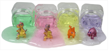 Children Girls Boys Crystal Slime Dinosaur Animal Gooey Slime in Tub 4 Colours