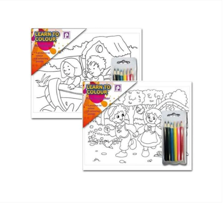Childrens Fun Learn To Colour Together Colouring Book Assorted Designs With Coloured Pencils