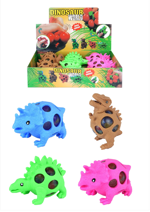 Childrens Fun Squeeze Dinosaur W/beads 9cm Assorted Colors