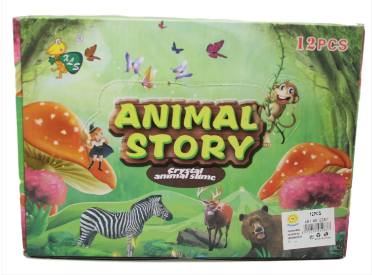 Childrens Slime Crystal Animal Story Gooey Slime In Tub With Animal 4 Assorted Colours