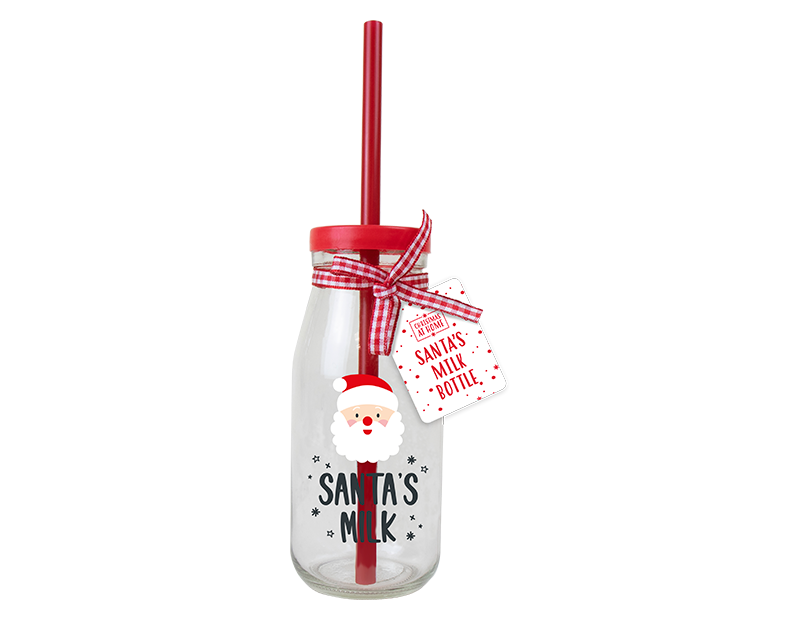 Christmas Glass Milk Bottle