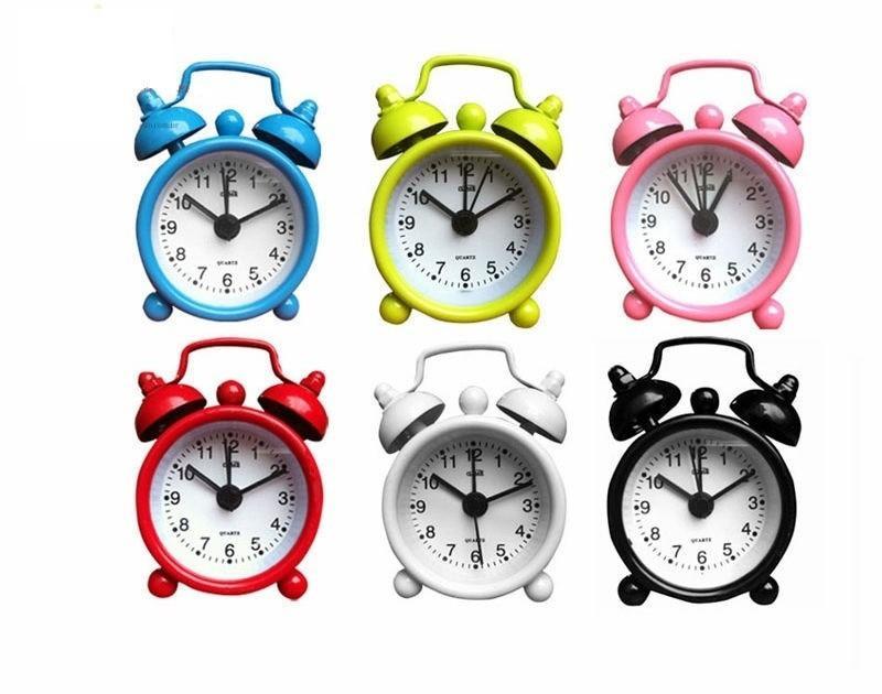 Classic Double Bell Mini Alarm Clock Quartz Movement Bedside Assorted Colours