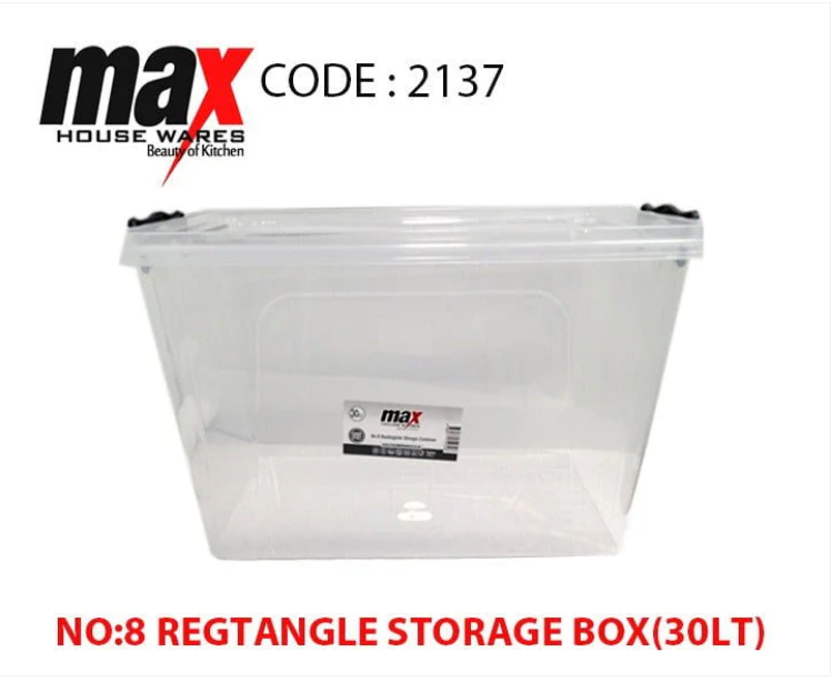 Clear Plastic Rectangle Storage Box 30 Litre 47 x 30 x 30 cm
