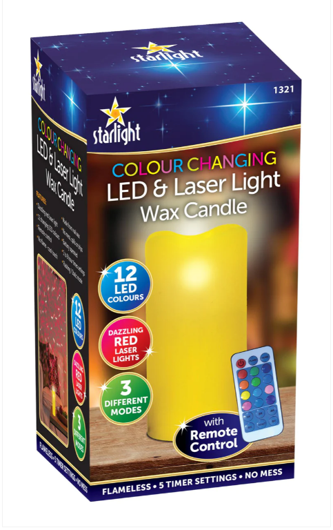 Colour Changing Led & Laser Light Wax Candle With Remote Control