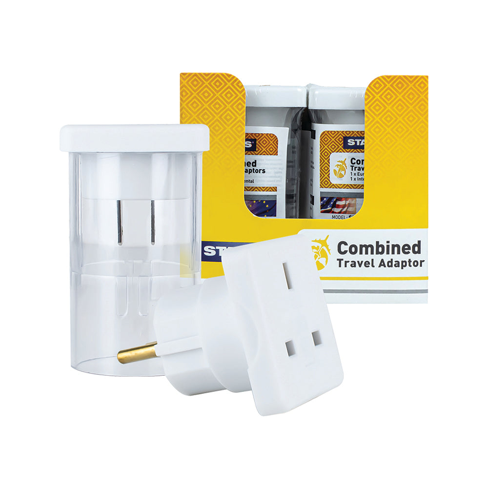Combined Travel Adaptor - White - 2 pk - in Tube