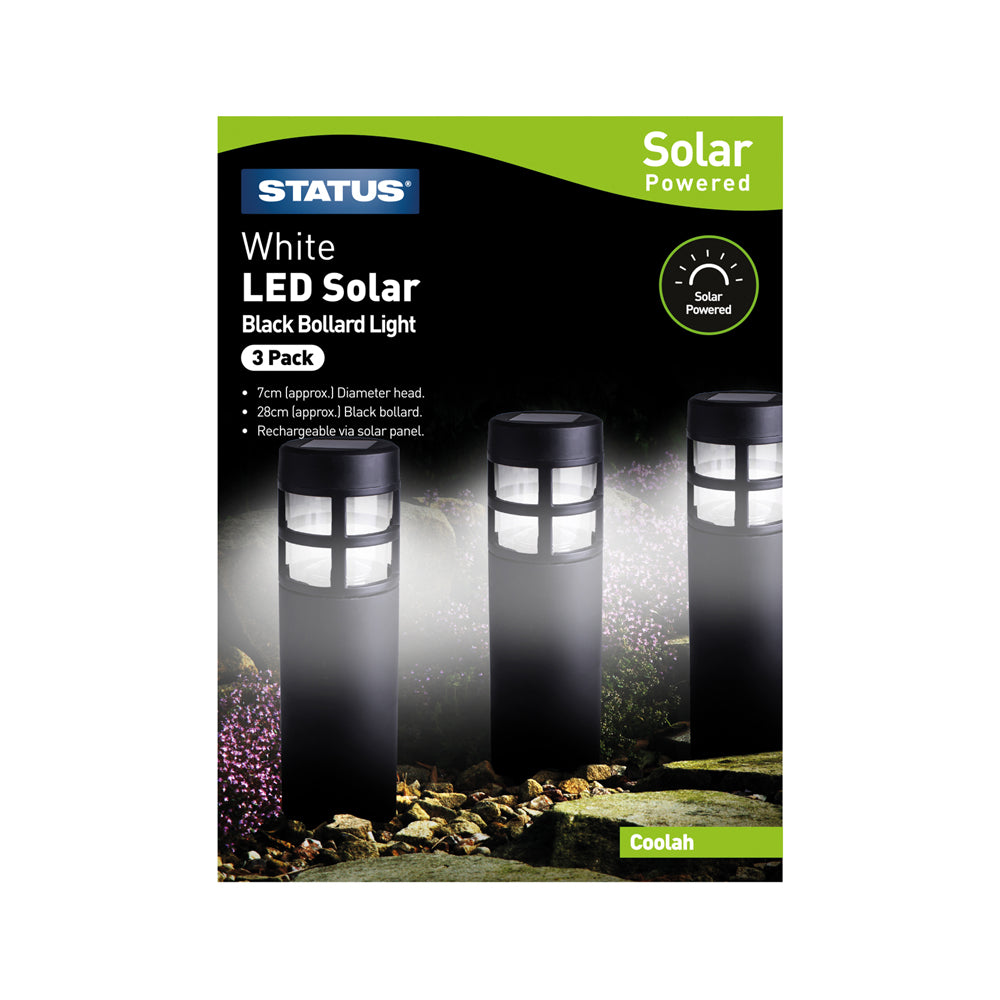 Coolah - 7cm - white LED - Solar - Bollard Stake Light - Black - Rechargeable Battery Included - 3 pack box
