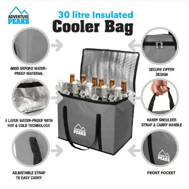 Cooler Bag 30L 40 x 26 x 33 cm Grey