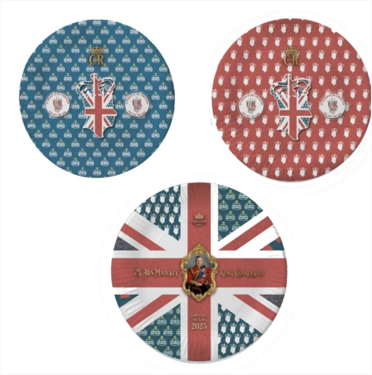 Coronation "His Majesty King Charles III" 8 Pack 9 Inch Disposable Plates King Charles III Assorted Designs