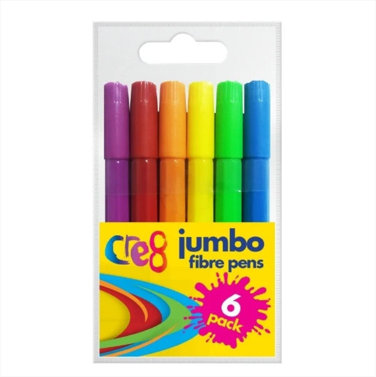 Cre8 Jumbo Fibre Pens Pack of 6 Assorted Colours