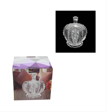Crystal Glass Sweets Sugar Jar with Lid 8 x 8 cm