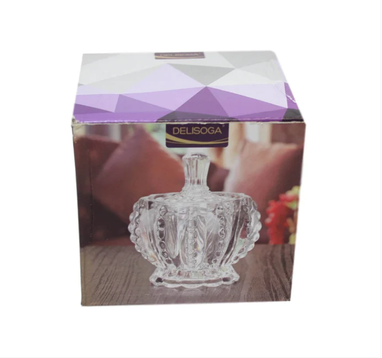 Crystal Glass Sweets Sugar Jar with Lid 8 x 8 cm