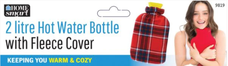 DGI Hot Water Bottle with Fleece Cover 2.0L 33 x 20 cm Assorted Colours