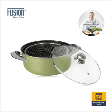 DGI Non Stick Chip Pan with Glass Lid 26 cm Olive