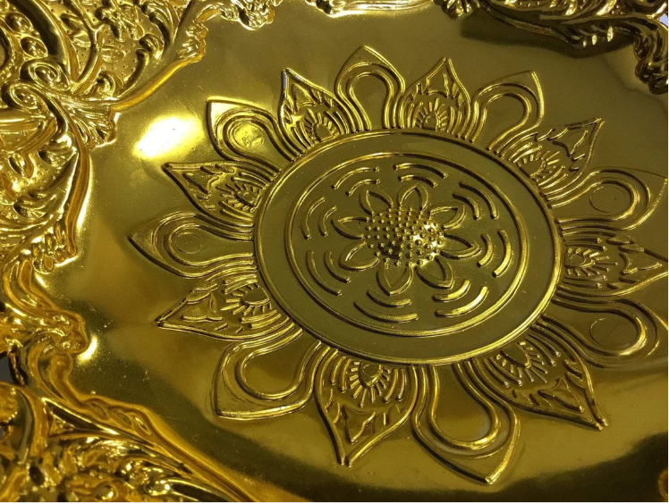 Designer Tray Jewelled Gold Plastic