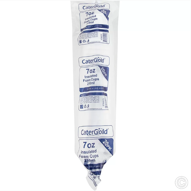 Disposable Polystyrene Foam Drinking Cups 7oz / 210 ml Pack of 20