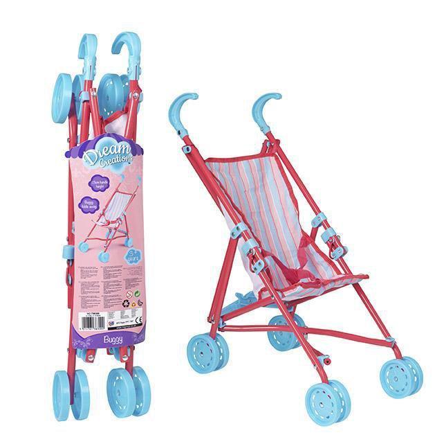Dream Creations Girls Doll Single Buggy Pram 4 Wheel Pink Pram