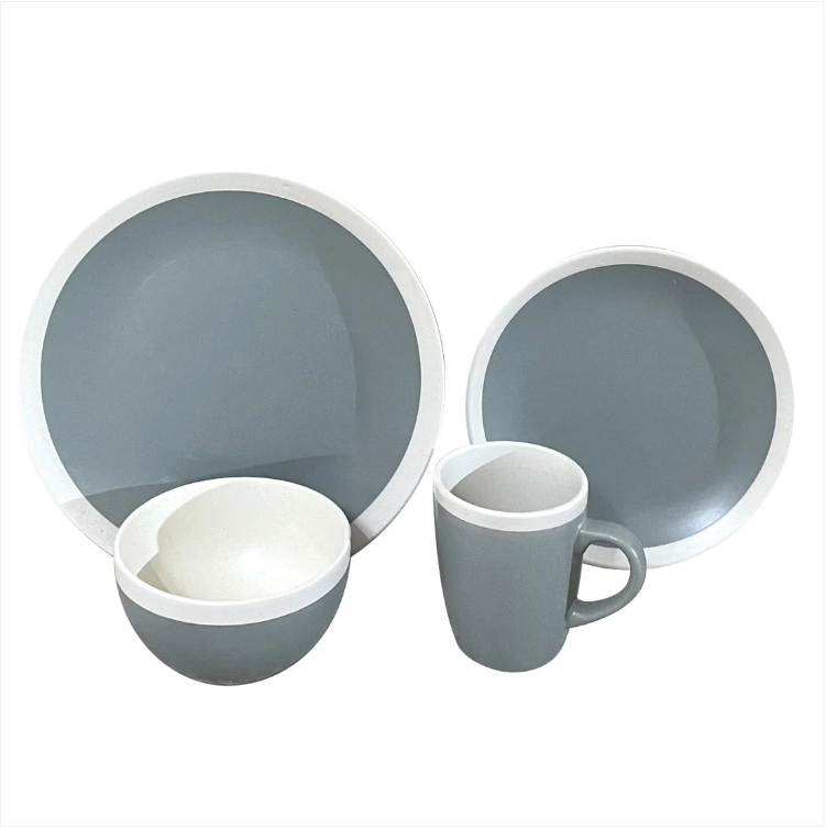 Durane Dinner Set 16pc Plates Bowls Mugs Grey