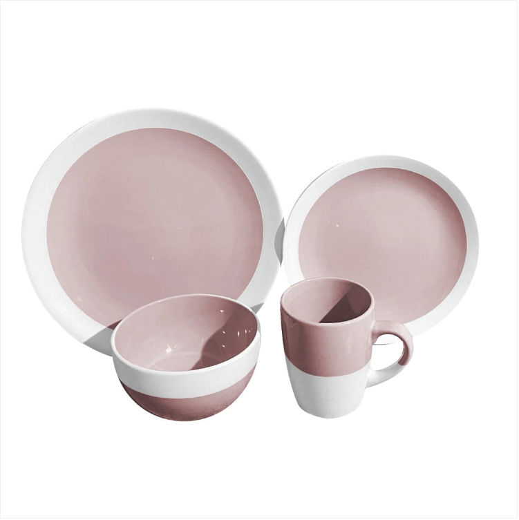 Durane Dinner Set 16pc Plates Bowls Mugs Pink