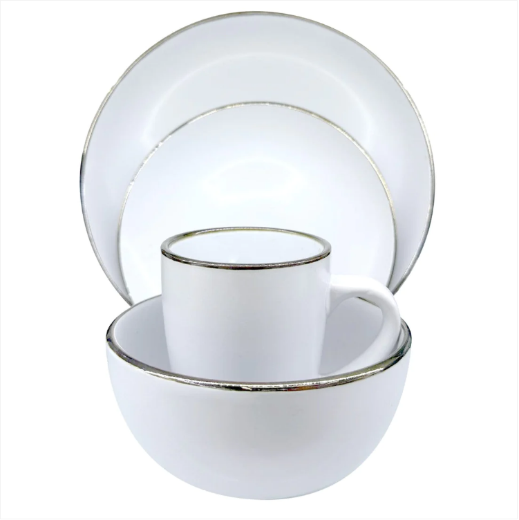 Durane Gold Rim Dinnerware Set 16pc White