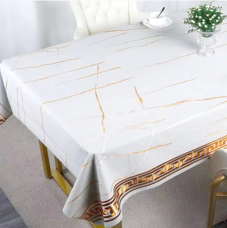 Durane Plastic Table Cover Roll White Marble Gold Pattern Design 1.37x20m