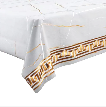 Durane Plastic Table Cover Roll White Marble Gold Pattern Design 1.37x20m
