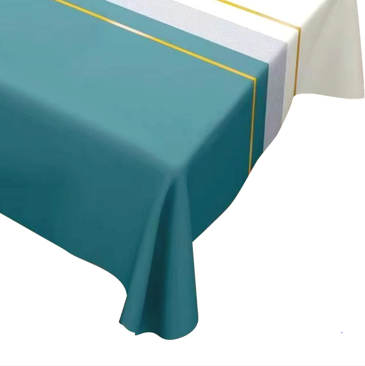 Durane Plastic Table Cover Roll White Turquoise Stripe Design 1.37x20m
