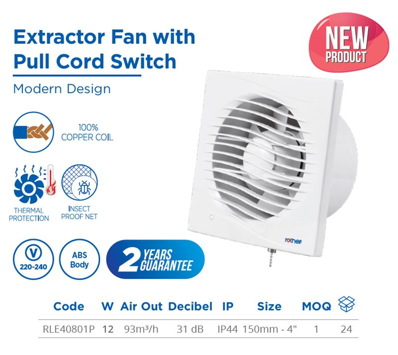 EXHAUST FAN,12W, 93m3/h, 220 50/60Hz, Pull Cord