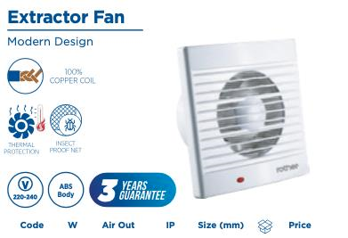 EXTRACTOR FAN, 15W, 80m3/h, 220-240V, Size,100