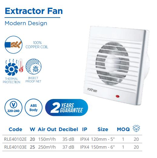 EXTRACTOR FAN, 25W, 250m3/h, 220-240V, Size,150