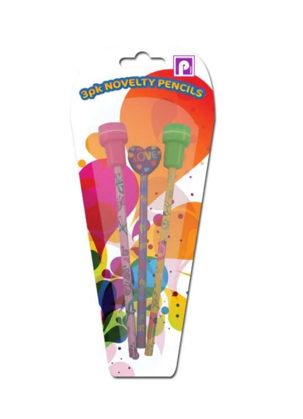 Eraser / Stencil Topped Pencils Pack of 3