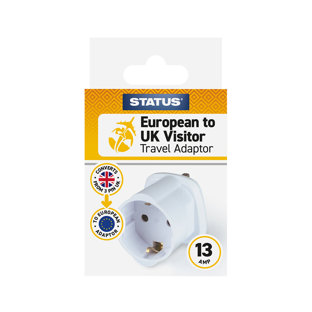Euro to UK - Visitor Adaptor - White - 1 pk - Box
