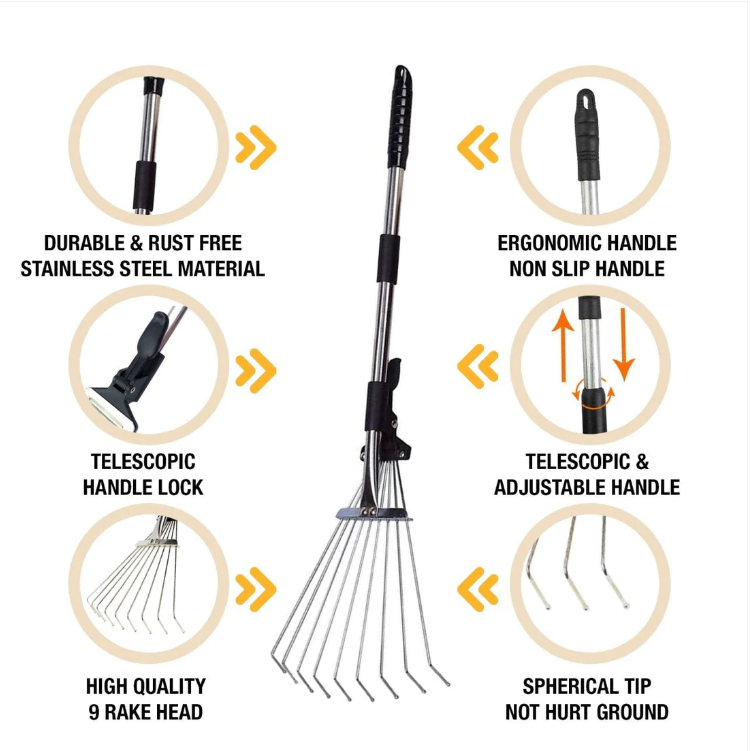 Expandable Telescopic Garden Rake With Non Stick Handle 23cm x 70cm