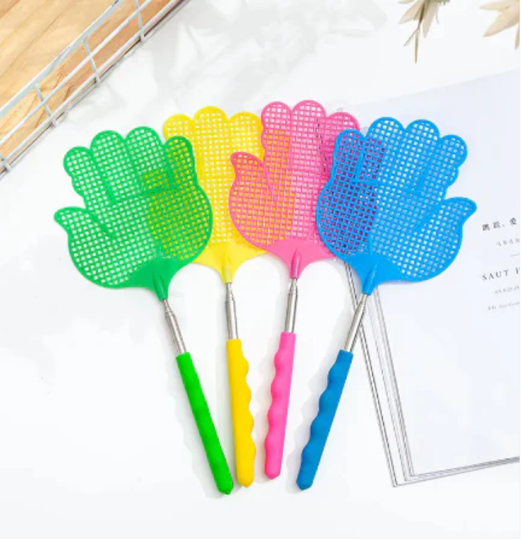 Extendable Plastic Fly Swatter 28 - 73 cm Hand Design Assorted Colours